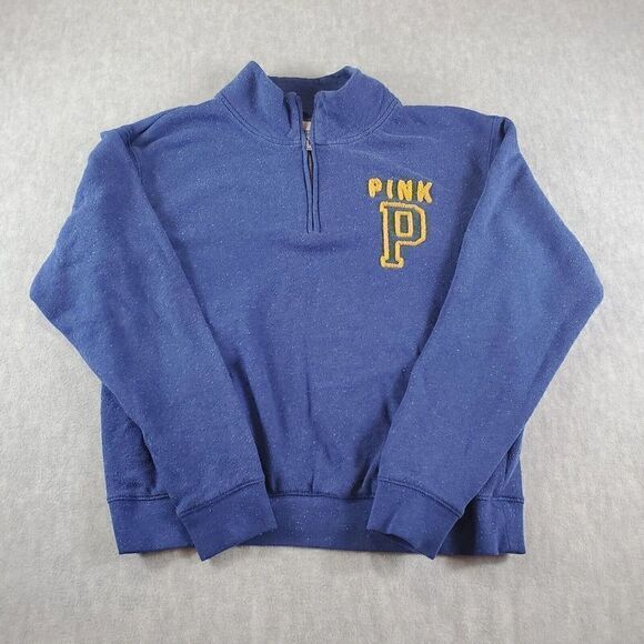 Victoria Secret PINK Sweater Womens Medium Blue 1/4 Zip Mock Neck Pullover - Picture 1 of 8